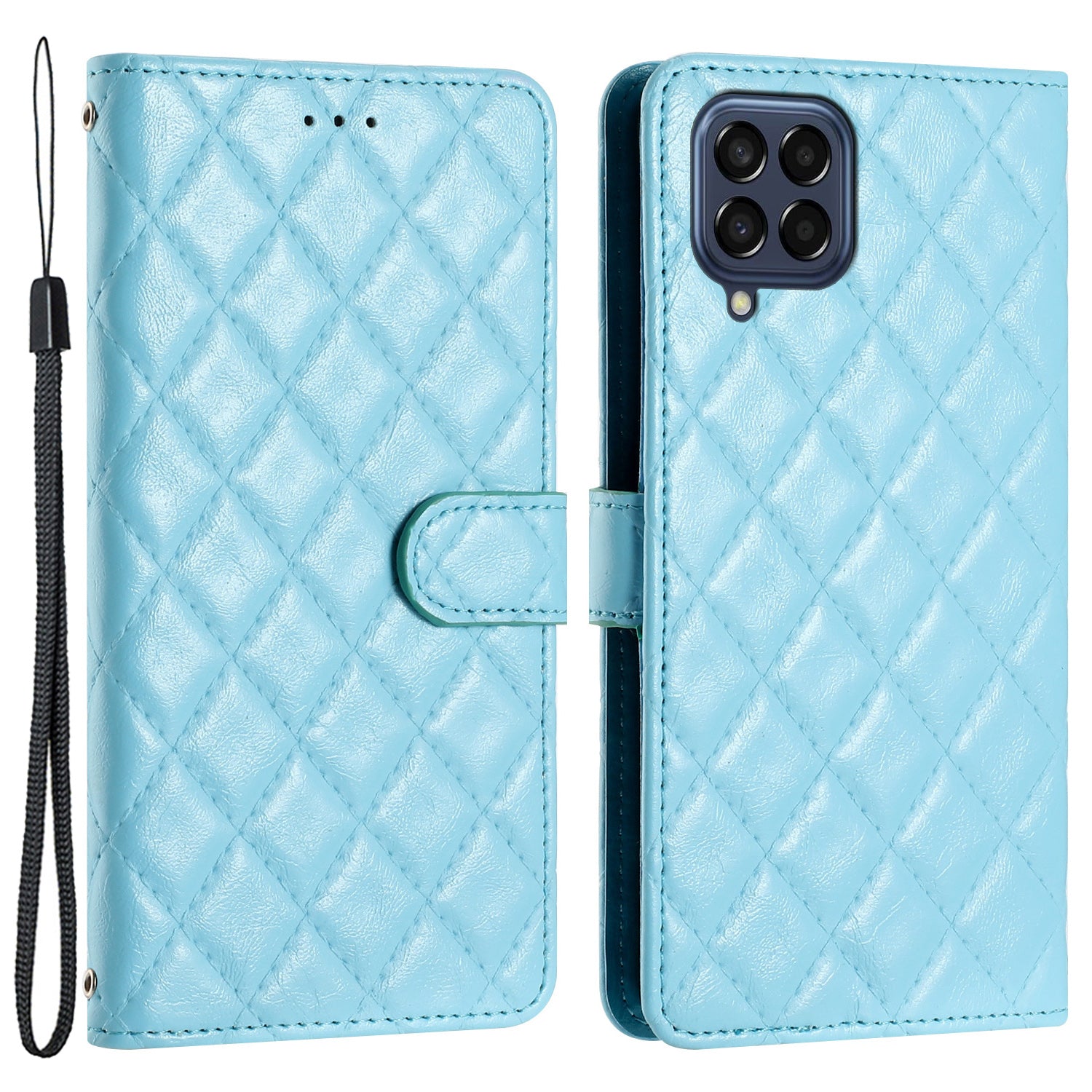 Leather Case for Samsung Galaxy M53 5G Stitching Line Rhombus Wallet Stand Phone Cover with Strap Leather Case for Samsung Galaxy M53 5G Stitching Line Rhombus Wallet Stand Phone Cover with Strap
